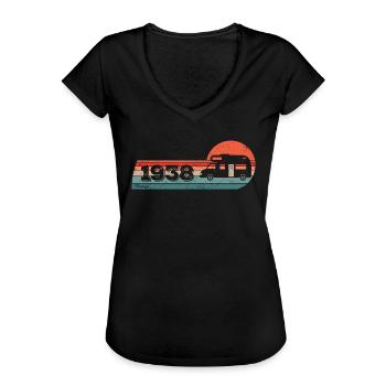 Motorhome driver Camping born 1938 birthday - Women's Vintage T-Shirt - black - Front - Danielle (179cm)