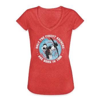 Archer Birthday né en 1986 - T-shirt vintage Femme - rouge chiné - Devant - Danielle (179cm)