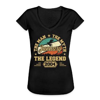 Les légendes sont nées en janvier 2004 - T-shirt vintage Femme - noir - Devant - Danielle (179cm)