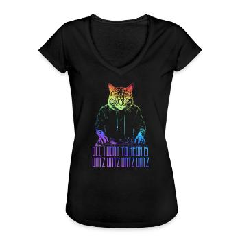 Disco Cat Hardcore Rave Music Raver, EDM DJ - T-shirt vintage Femme - noir - Devant - Danielle (179cm)