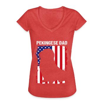 Pekinese - Frauen Vintage T-Shirt - Rot meliert - Vorne - Danielle (179cm)