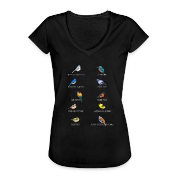 Vogelmotiv Vögel Amsel Rotkehlchen Geschenk Naturs - Frauen Vintage T-Shirt - Schwarz - Vorne - Danielle (179cm)