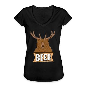 Bière Ours Fans de bière Amoureux des animaux Nature Bière Forêt - T-shirt vintage Femme - noir - Devant - Danielle (179cm)