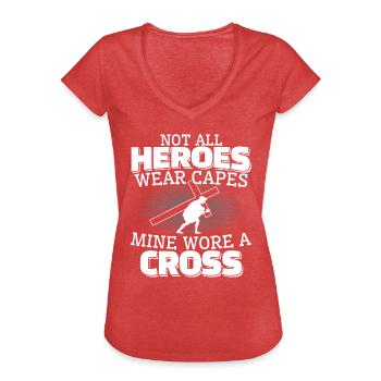 Jésus-Christ avec le christianisme chrétien croisé - T-shirt vintage Femme - rouge chiné - Devant - Danielle (179cm)