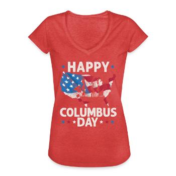 Joyeux Columbus Day Christophe Colomb Navigateur - T-shirt vintage Femme - rouge chiné - Devant - Danielle (179cm)