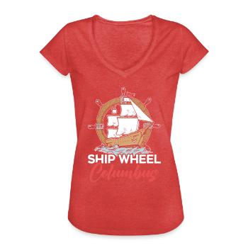 Roue de navire Columbus Day Christophe Colomb - T-shirt vintage Femme - rouge chiné - Devant - Danielle (179cm)