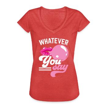 Quoi que vous disiez Bubble Gum Lover Chewing Gum Food - T-shirt vintage Femme - rouge chiné - Devant - Danielle (179cm)