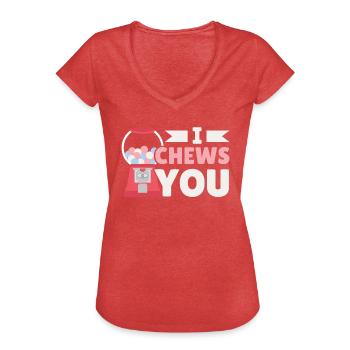 Je te mâche Bubble Gum Lover Chewing Gum Food - T-shirt vintage Femme - rouge chiné - Devant - Danielle (179cm)