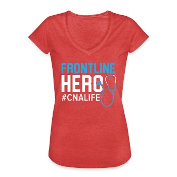 Héroïne de première ligne Aide-infirmière à vie de l’AIIC - T-shirt vintage Femme - rouge chiné - Devant - Danielle (179cm)