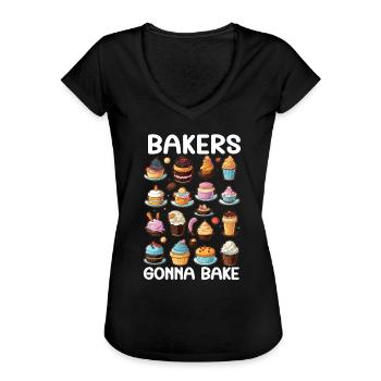 Bäcker Bäckerei Kuchen Brot Muffin Gebäck Lebensmittel Backen - Frauen Vintage T-Shirt - Schwarz - Vorne - Danielle (179cm)