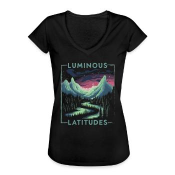Aurore boréale ciel étoilé Nature lumière affichage - T-shirt vintage Femme - noir - Devant - Danielle (179cm)