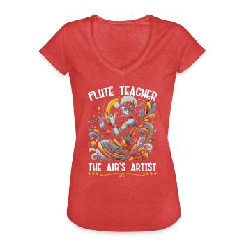 Professeur de flûte Instrument de musique Joueur de flûte - T-shirt vintage Femme - rouge chiné - Devant - Danielle (179cm)