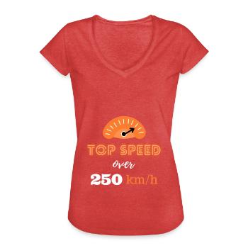 Vitesse maximale supérieure à 250 km/h - T-shirt vintage Femme - rouge chiné - Devant - Danielle (179cm)