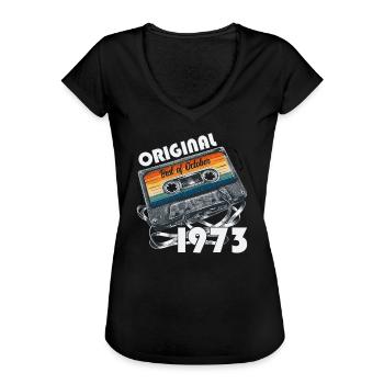51. Geburtstag Vintage Oktober 1973 Kassette 1973 - Frauen Vintage T-Shirt - Schwarz - Vorne