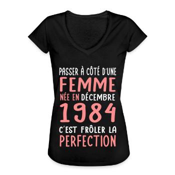 Anniversaire 40 ans - Née en Décembre 1984 - T-shirt vintage Femme - noir - Devant - Danielle (179cm)