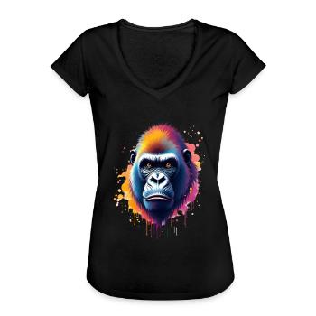 Gorilla Bunte Kunst Kunstwerk Tier Motiv Gorilla - Frauen Vintage T-Shirt - Schwarz - Vorne - Danielle (179cm)