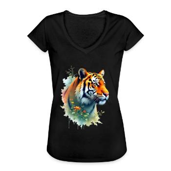 Tiger Kunstværk Akvarel Skov Tiger - Dame vintage T-shirt - sort - Foran