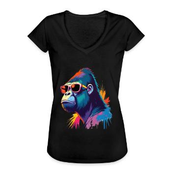 Gorilla Kunst Kunstwerk Pop Art Gorilla - Frauen Vintage T-Shirt - Schwarz - Vorne - Danielle (179cm)