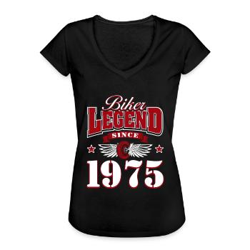 50th Birthday 1975 Motorcycle Motorcyclist - Women's Vintage T-Shirt - black - Front - Danielle (179cm)