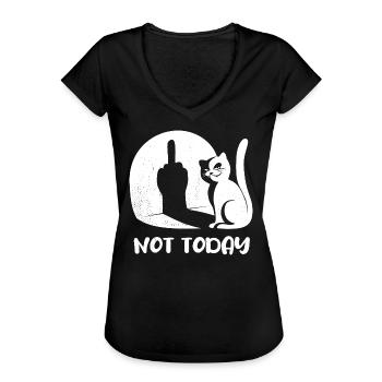 Pas aujourd’hui - Chat - Doigt d’honneur - Dicton - T-shirt vintage Femme - noir - Devant - Danielle (179cm)