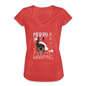 Dobermann Frohe Weihnachten - Frauen Vintage T-Shirt - Rot meliert - Vorne - Danielle (179cm)
