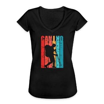 Cadeau du Chemin de Saint-Jacques-de-Compostelle pour les pèlerins - T-shirt vintage Femme - noir - Devant - Danielle (179cm)