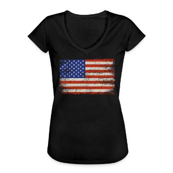 America Flag - Stars & Stripes - Women's Vintage T-Shirt - black - Front - Danielle (179cm)