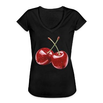 Kirsche - Frauen Vintage T-Shirt - Schwarz - Vorne - Danielle (179cm)