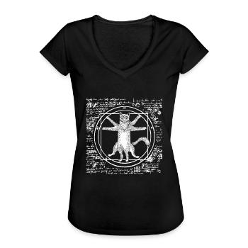 Leonardo Da Vinci Vitruvianer Katze Cat Geschenk - Frauen Vintage T-Shirt - Schwarz - Vorne - Danielle (179cm)
