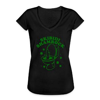 Skibidi Kleeblatt Skibidi Toilette St. Patrick's D - Frauen Vintage T-Shirt - Schwarz - Vorne - Danielle (179cm)