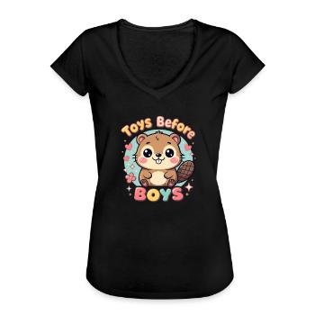 Toys Before Boys Raunchy Women's Embarrassing - Women's Vintage T-Shirt - black - Front