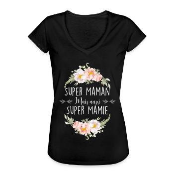 Maman super mamie - T-shirt vintage Femme - noir - Devant