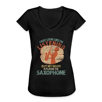 Tête de saxophone - T-shirt vintage Femme - noir - Devant - Danielle (179cm)