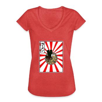 Spécialité Ramen - T-shirt vintage Femme - rouge chiné - Devant - Danielle (179cm)