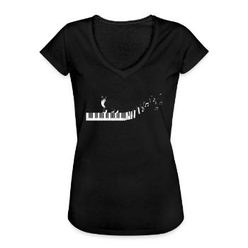 Klavier Katze Haustier - Frauen Vintage T-Shirt - Schwarz - Vorne - Danielle (179cm)