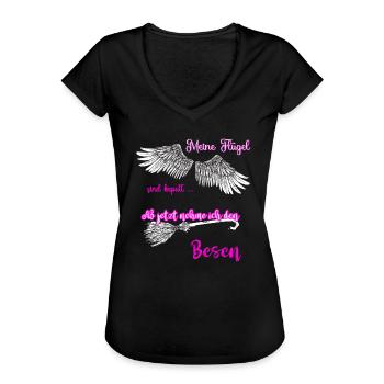 Engel - Hexe - meine Flügel sind kaputt - Besen - Frauen Vintage T-Shirt - Schwarz - Vorne - Danielle (179cm)