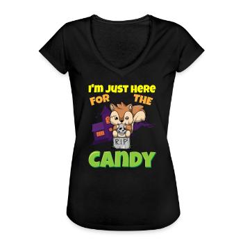 I'm Just Here For The Candy Scary Halloween Beast - Frauen Vintage T-Shirt - Schwarz - Vorne - Danielle (179cm)
