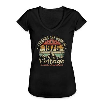 Les Légendes Sont Nées En 1975 - 1975 - T-shirt vintage Femme - noir - Devant - Danielle (179cm)