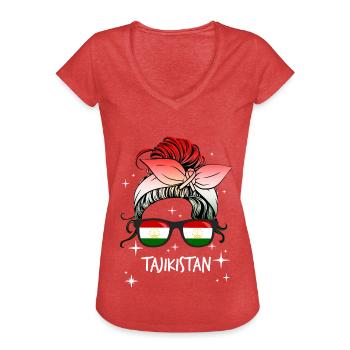 Tadjikistan (en anglais) - T-shirt vintage Femme - rouge chiné - Devant - Danielle (179cm)
