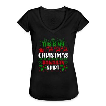 Hässliches Weihnachts-Hawaiihemd Ugly Christmas - Frauen Vintage T-Shirt - Schwarz - Vorne - Danielle (179cm)