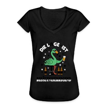 Lustiger grüner Flamingo - Frauen Vintage T-Shirt - Schwarz - Vorne - Danielle (179cm)