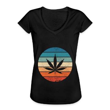 Hanf Cannabis Hanfblatt THC CBD Retro Geschenk - Frauen Vintage T-Shirt - Schwarz - Vorne - Danielle (179cm)