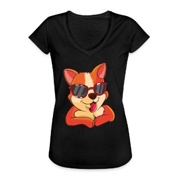 Cool chien corgi avec des lunettes de soleil - T-shirt vintage Femme - noir - Devant - Danielle (179cm)