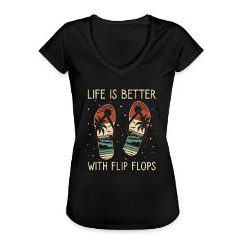Das Leben Ist Besser Mit Flip Flops Sommer Vibes - Frauen Vintage T-Shirt - Schwarz - Vorne