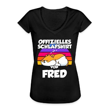 Offizielles Schlafshirt Von Fred - Frauen Vintage T-Shirt - Schwarz - Vorne - Danielle (179cm)