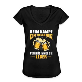 Beim Kampf Kopf Gegen Herz Verliert Immer Leber - Frauen Vintage T-Shirt - Schwarz - Vorne - Danielle (179cm)