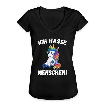 Ich Hasse Menschen Einhorn - Frauen Vintage T-Shirt - Schwarz - Vorne - Danielle (179cm)