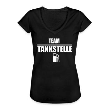 Team Tankstelle, Kasse Tankwart shirt Geschenk - Frauen Vintage T-Shirt - Schwarz - Vorne - Danielle (179cm)