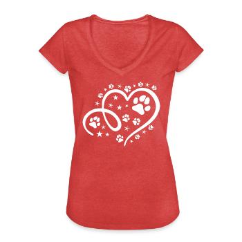 Herz mit Pfötchen und Sternen - Frauen Vintage T-Shirt - Rot meliert - Vorne - Danielle (179cm)