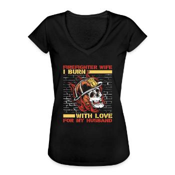 Pompier volontaire Pompier - T-shirt vintage Femme - noir - Devant - Danielle (179cm)